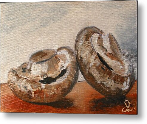 Food Metal Print featuring the painting Two Mushrooms by Sarah Lynch