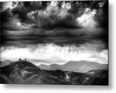 Trees Mountain Storm Clouds Metal Print featuring the photograph Two Trees Ventura by Wendell Ward