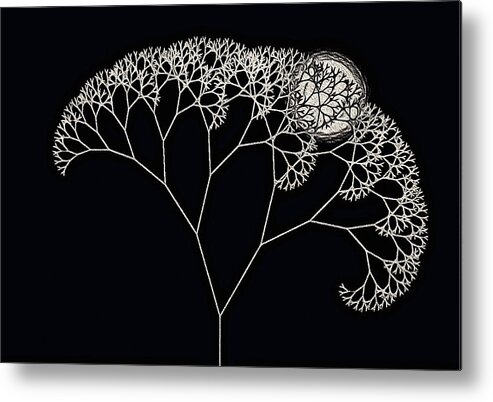 Abstract Fractal Tree Metal Print featuring the painting Under a Pearl Moon by Susan Maxwell Schmidt