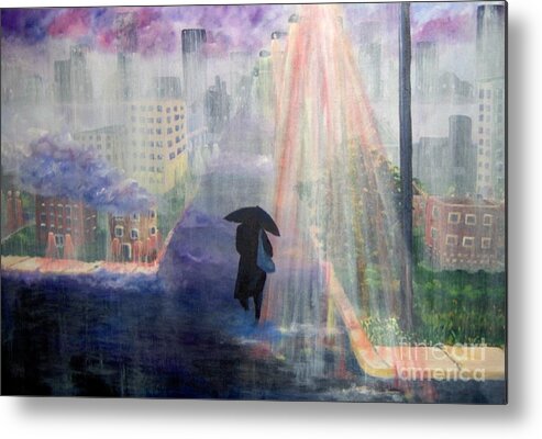 City Metal Print featuring the painting Urban Life by Saundra Johnson