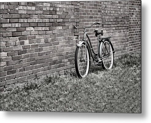 Greg Jackson Metal Print featuring the photograph Vintage Montgomery Ward Bicycle in b/w by Greg Jackson