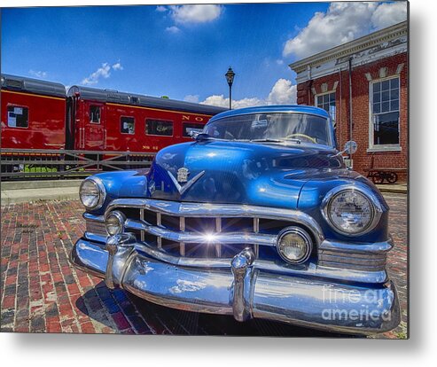 Photoshop Metal Print featuring the digital art Vintage Blue Cadillac by Melissa Messick