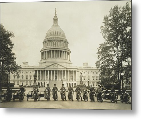 Police Metal Print featuring the photograph Vintage Motorcycle Police - Washington DC by War Is Hell Store