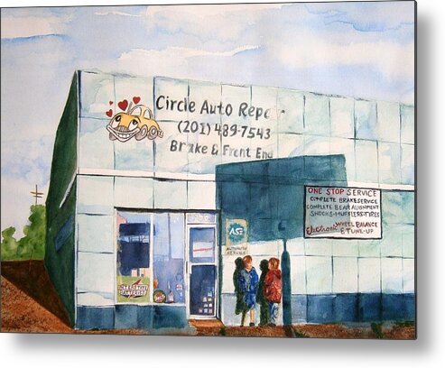 Watercolor Metal Print featuring the painting Waiting For The Car by Brian Degnon