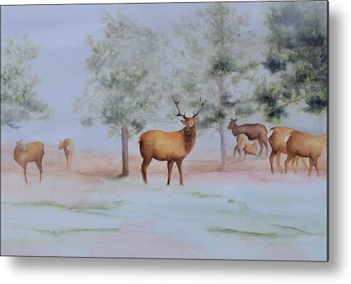 Elk Metal Print featuring the painting Watching and Listening by Celene Terry