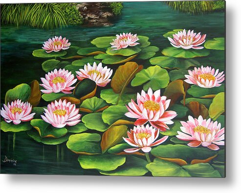 Floral Metal Print featuring the painting Water Lilies by Dominica Alcantara