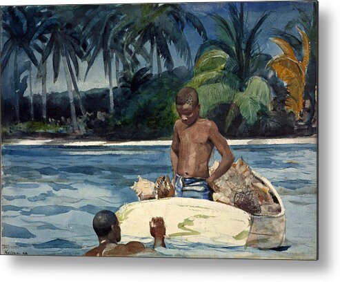 Winslow Homer Metal Print featuring the drawing West India Divers by Winslow Homer