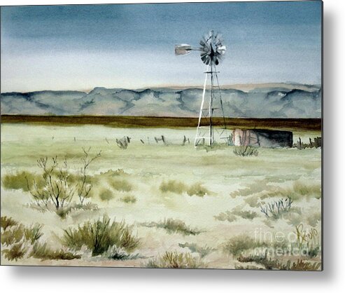 Windmill Metal Print featuring the painting West Texas Windmill by Karen Boudreaux