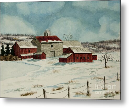 Winter Scene Paintings Metal Print featuring the painting West Winfield Farm by Charlotte Blanchard