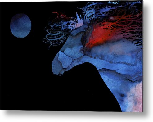 Abstract Horses Metal Print featuring the painting Wild Horse under a full Moon Abstract by Michelle Wrighton