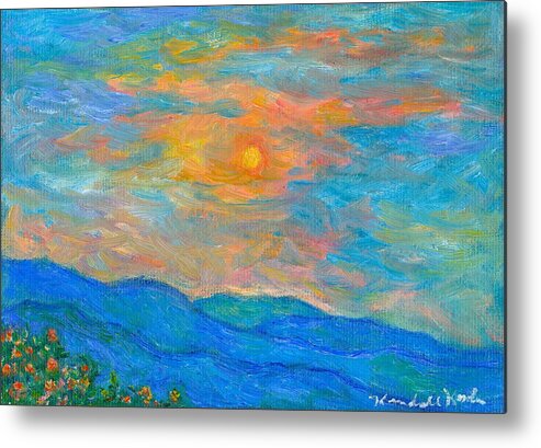 Landscape Metal Print featuring the painting Wildflowers by a Blue Ridge Sunset by Kendall Kessler