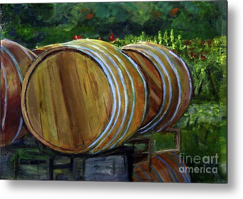 Art Metal Print featuring the painting Wine Barrels by Donna Walsh