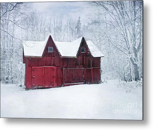 Snow Barn Metal Print featuring the photograph Winter Barn by Kathi Mirto