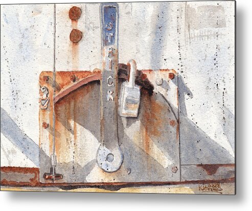 Semi Metal Print featuring the painting Work Trailer Lock Number One by Ken Powers