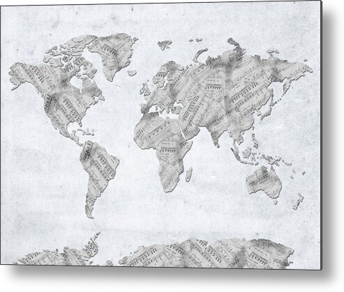 World Map Metal Print featuring the digital art World Map Music 10 by Bekim M