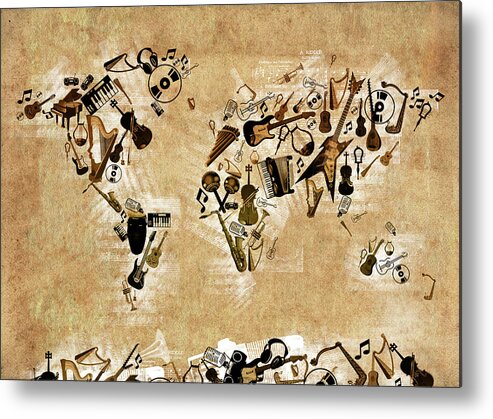 World Map Metal Print featuring the digital art World Map Music 4 by Bekim M