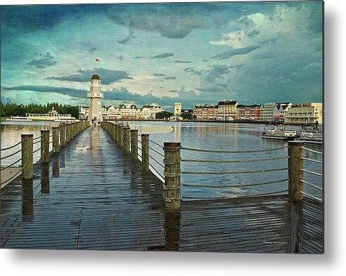 Castle Metal Print featuring the photograph Yacht and Beach Lighthouse Disney World Textured Sky MP by Thomas Woolworth