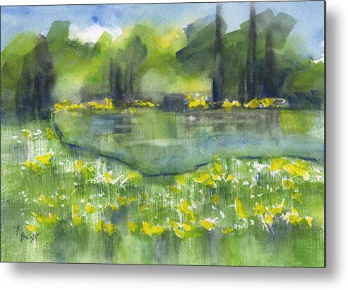 Yellow Flowers Metal Print featuring the painting Yellow Flowers by Frank Bright