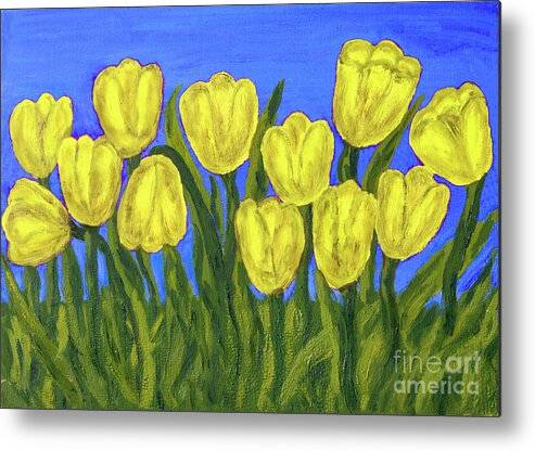 Art Metal Print featuring the painting Yellow tulips, painting by Irina Afonskaya