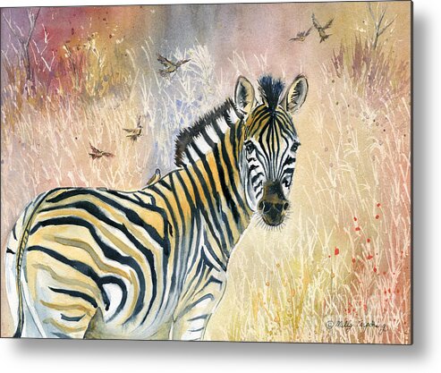 Zebra Metal Print featuring the painting Zebra in Rainbow Savanna by Melly Terpening
