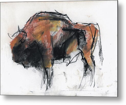 Bison Metal Print featuring the drawing Zubre Bialowieza by Mark Adlington