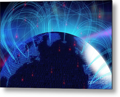 Artwork Metal Print featuring the photograph Global Networks by Mark Garlick/science Photo Library
