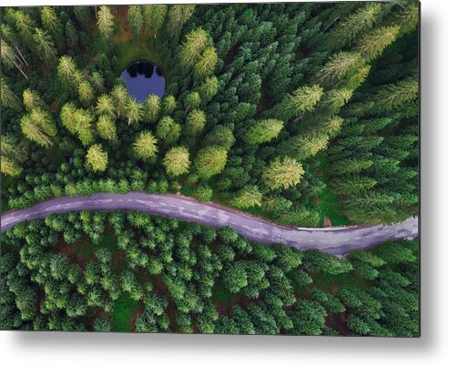 Aerial Metal Print featuring the photograph Hidden Lake #1 by Ales Krivec