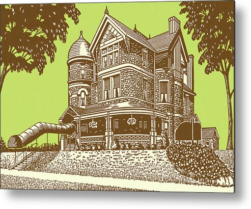 Architecture Metal Poster featuring the drawing Large Mansion #1 by CSA Images