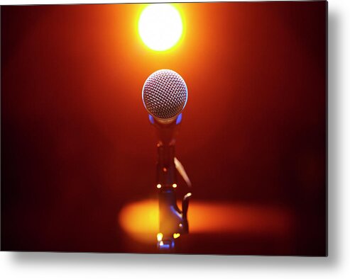 Microphone Stand Metal Print featuring the photograph Microphone At A Concert #1 by Henrik Sorensen