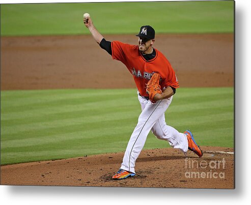 People Metal Print featuring the photograph San Francisco Giants V Miami Marlins by Mike Ehrmann