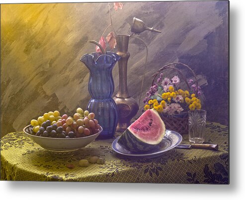 Glass Metal Print featuring the photograph Still Life With Melon #1 by Ustinagreen