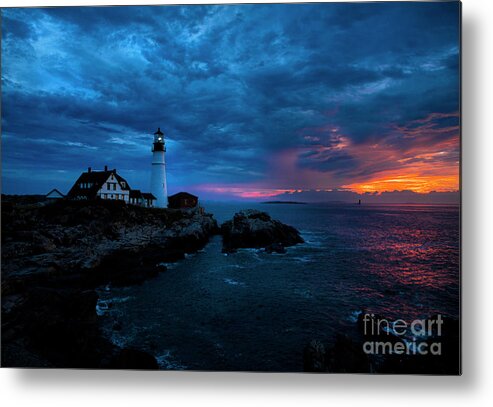 Lighthouse Metal Print featuring the photograph Sunrise at Portland Head Light #1 by Diane Diederich