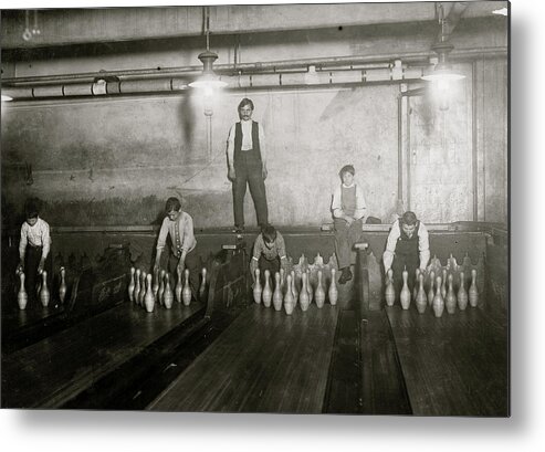 Child Metal Print featuring the painting 1:00 A.M. Pin boys working in Subway Bowling Alleys by 