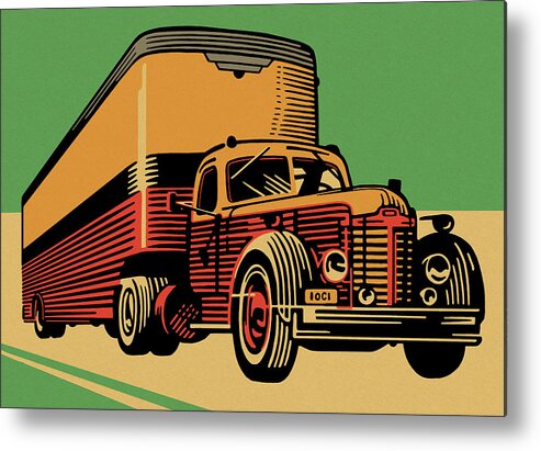 Campy Metal Poster featuring the drawing Semi Truck #12 by CSA Images