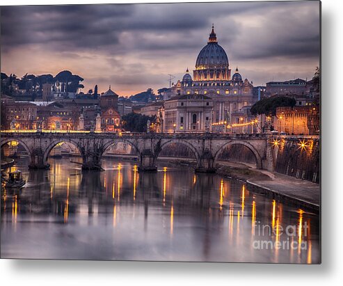 Capital Metal Print featuring the photograph Illuminated Bridge In Rome Italy by Sophie Mcaulay