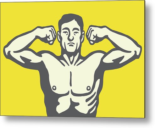 Adult Metal Print featuring the drawing Man Flexing #4 by CSA Images