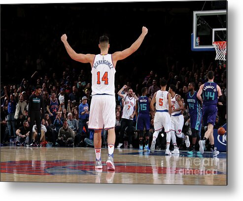 Willy Hernangomez Metal Print featuring the photograph Charlotte Hornets V New York Knicks by Nathaniel S. Butler