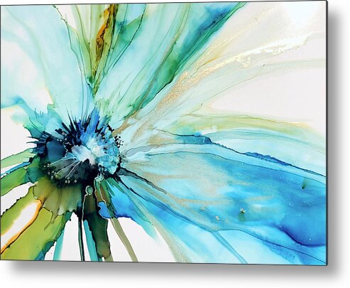 Abstract Metal Print featuring the painting Into The Blue by Julie Tibus