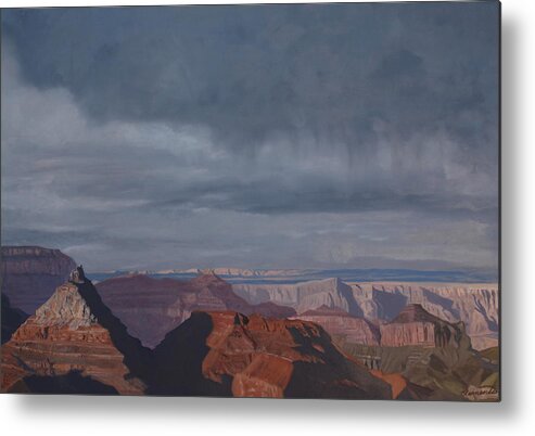 Grand Canyon Metal Print featuring the painting A little rain over the canyon by Barbara Barber