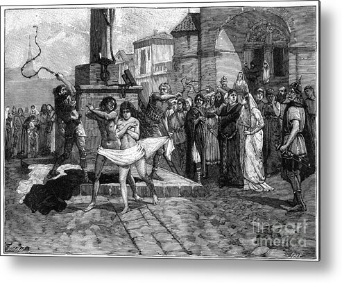 Engraving Metal Print featuring the drawing Adulterers Being Whipped In Public by Print Collector