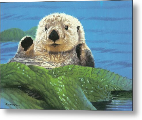 Otter Swimming On Its Back Metal Print featuring the painting Afternoon Swim by Joh Naito