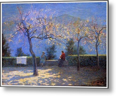 Nature Metal Print featuring the painting Angelo Morbelli 1853-1919, Spring in Colma - 1906 by Angelo Morbelli