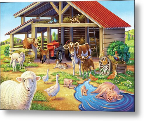 Animals Metal Print featuring the mixed media At the Farm by Anne Wertheim