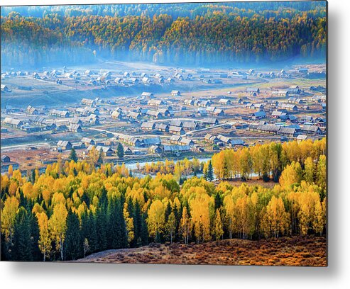Tranquility Metal Print featuring the photograph Autumn Scenery, Hemu Village, Xinjiang by Feng Wei Photography