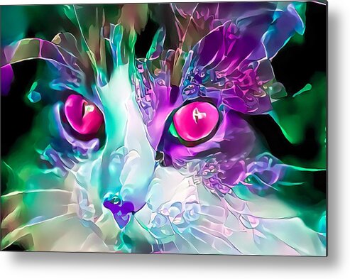 Pink Metal Print featuring the digital art Awesome Glass Kitty Pink Eyes by Don Northup