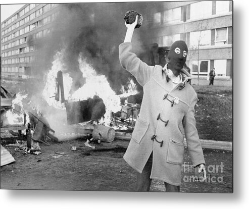 Belfast Metal Print featuring the photograph Belfastmasked Protester On Riot Torn by Bettmann