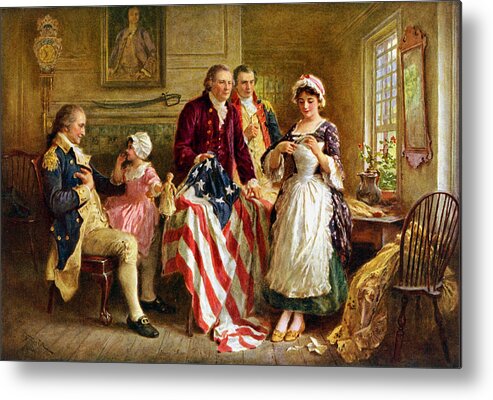 #faatoppicks Metal Print featuring the painting Betsy Ross and General George Washington by War Is Hell Store