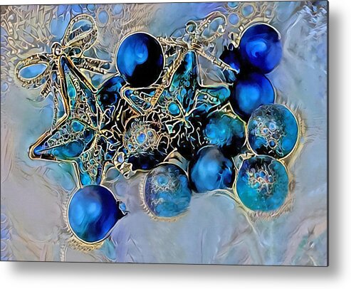  Blue Metal Print featuring the photograph Blue Christmas Ornaments Display by Sandi OReilly