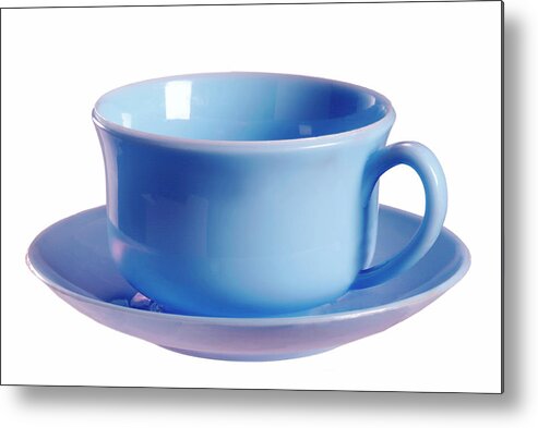 Beverage Metal Print featuring the drawing Blue Cup and Saucer by CSA Images