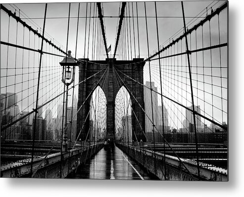 Clear Sky Metal Print featuring the photograph Brooklyn Bridge by Serhio.com Photography By Sergei Yahchybekov